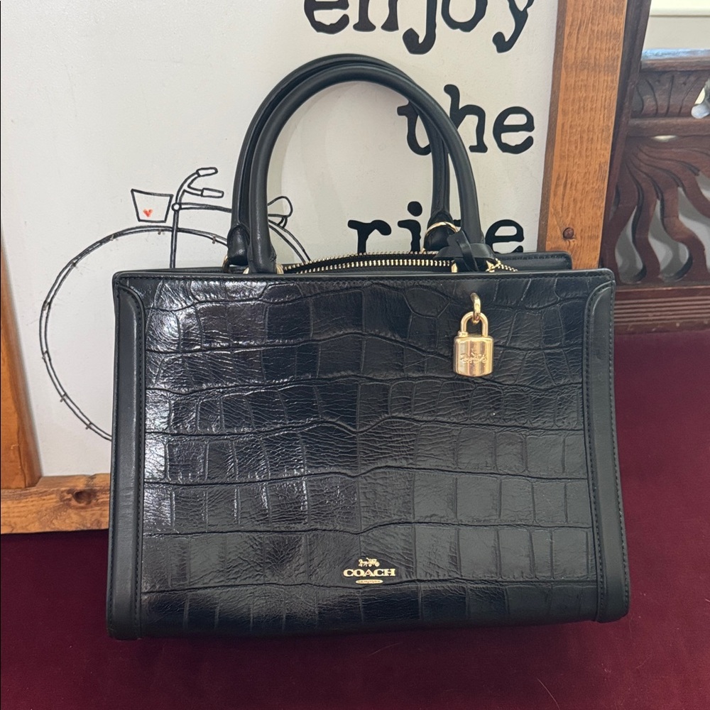 Coach Black Croc Embossed Satchel